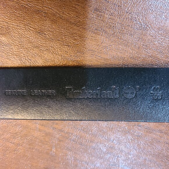 Timberland Tree Logo Black Leather Belt with Silver Buckle - Picture 6 of 7